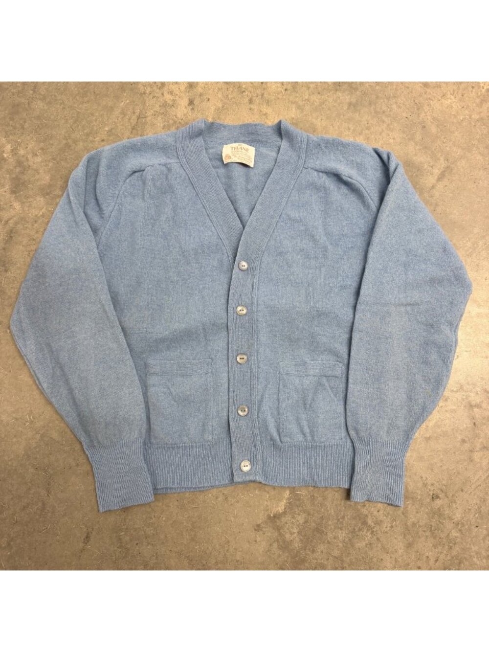 Vintage 70's Thane HydraKnit Blue Cardigan Sweater Medium 100% Lambswool USA